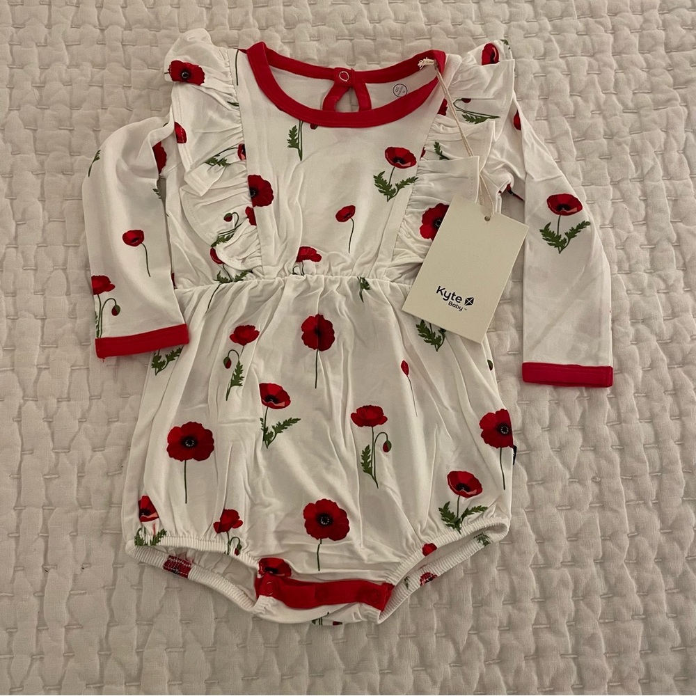NWT Kyte Baby Bamboo Long Sleeve Poppy Print Floral Bubble Romper